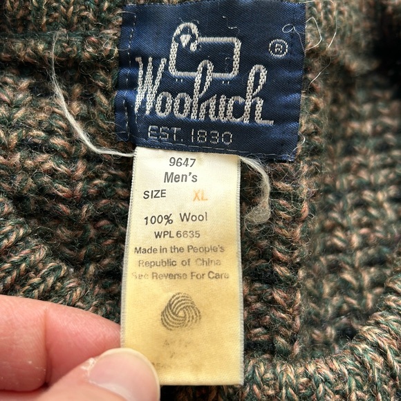 Vintage Woolrich Wool Green/Brown Geometric Sweater Crewneck Fisherman XL - Picture 9 of 11
